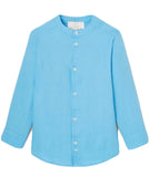JACADI KIDS Boys' Turquoise Linen Mandarin Collar Shirt 6 years or 12 years children