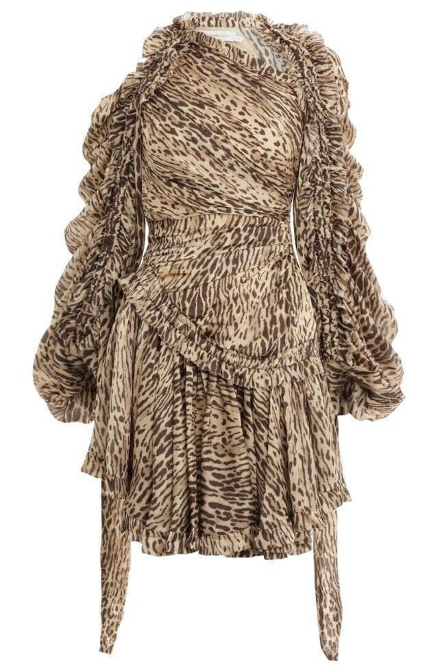 ZIMMERMANN Espionage Cutout leopard-print silk crepe de chine drawn mini dress 2 ladies