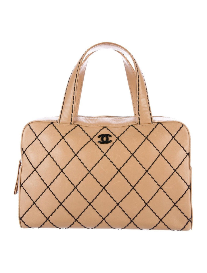 CHANEL Beige quilted leather Surpique Bowler bag Handbag 100% AUTHENTIC Ladies