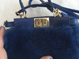 FENDI Micro Peekaboo leather-trimmed shearling shoulder bag 2017 Collection Ladies