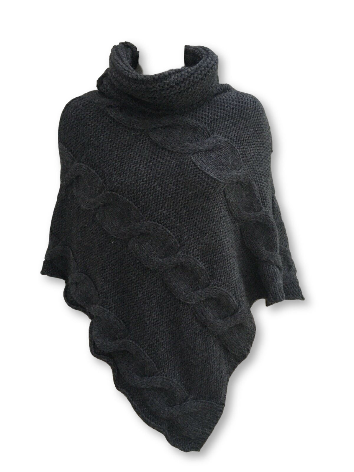 PIPOLAKI INDRA Grey Cable Knit Poncho Top One Size Fits All Ladies