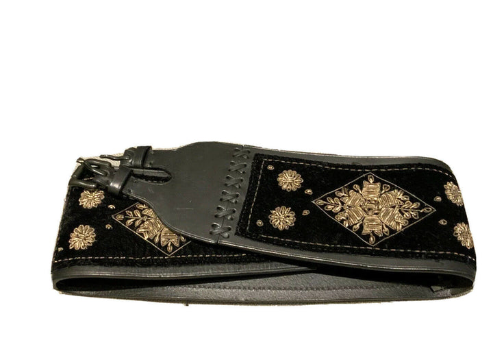 RALPH LAUREN COLLECTION BLACK LEATHER VELVET EMBROIDERED CORSET BELT SZ S ladies