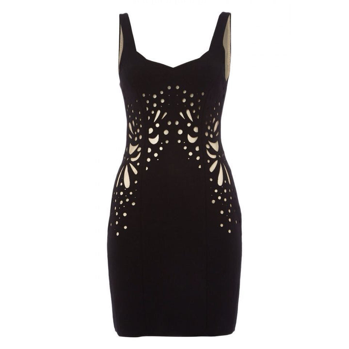 Jasmine Di Milo Laser Cut Floral Black Wool Dress Ladies