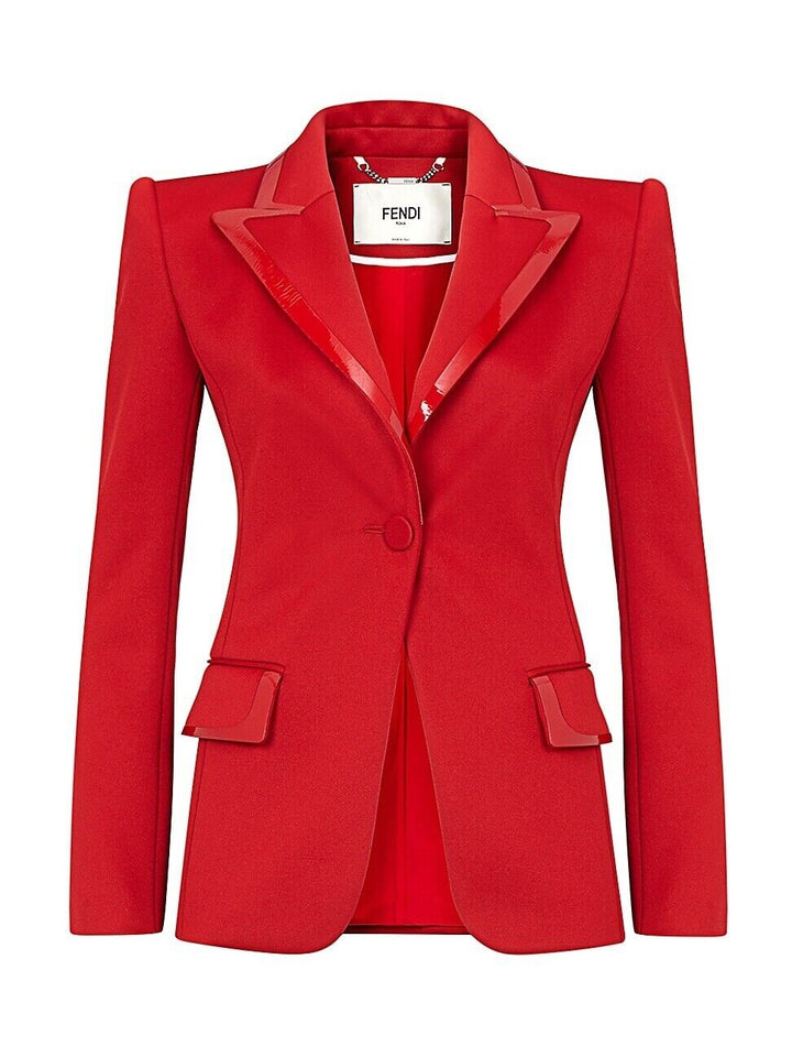 FENDI Red wool patent leather-trimmed jacket blazer Size I 40 S small ladies