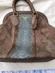PRADA Python Frame Top Tote Natural 100% AUTHENTIC Bag Handbag Snakeskin Ladies