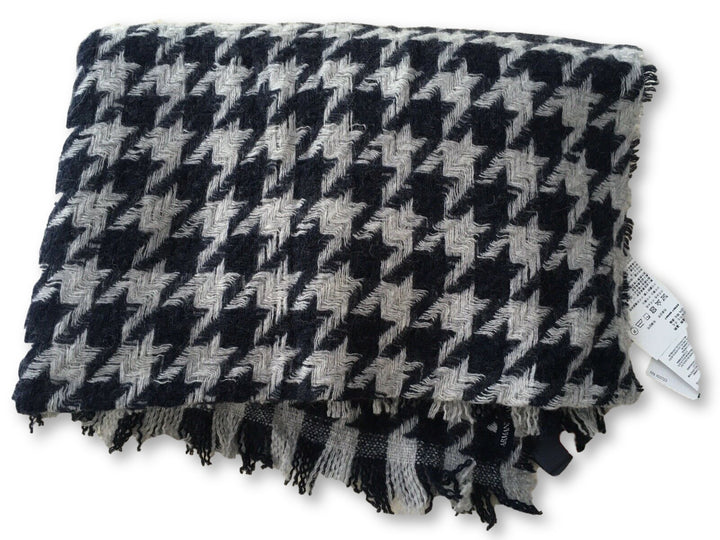ARMANI JEANS Navy Blue & Grey houndstooth wool knit Cozy Scarf Shawl ladies