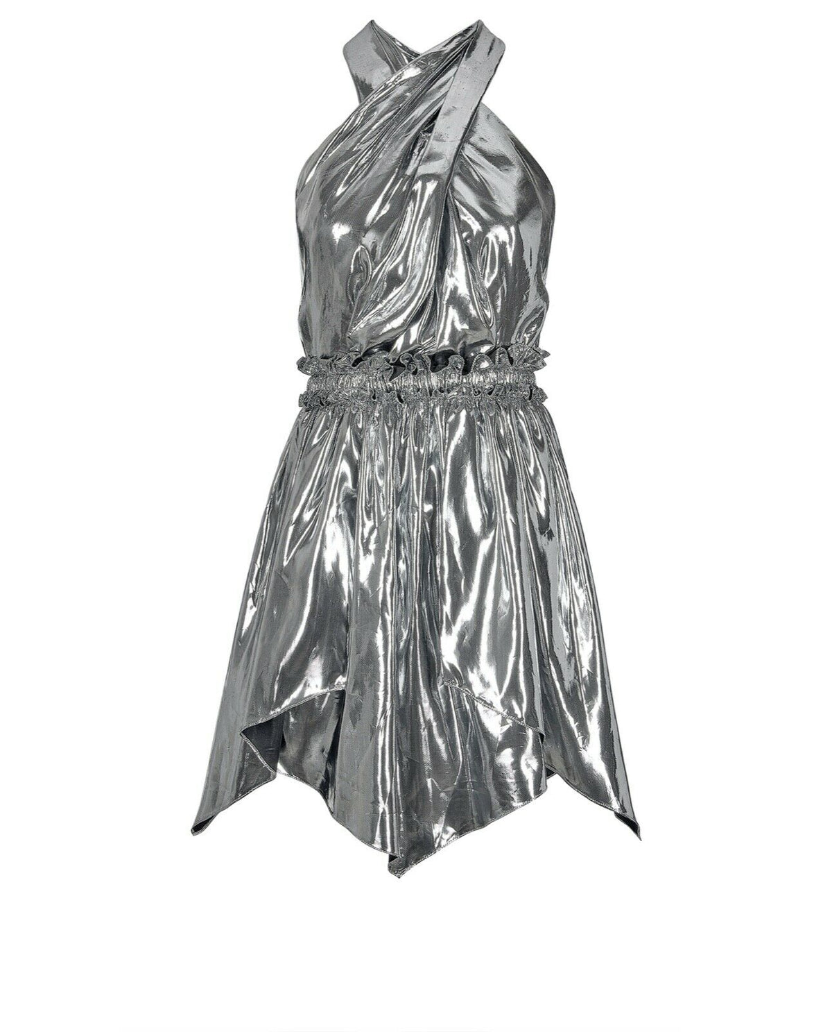 ISABEL MARANT Runway Kary open-back silk-blend lamé mini dress SIZE F 38 ladies
