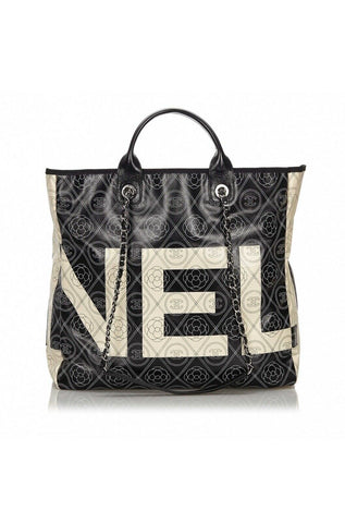Chanel Small Deauville Shopping Tote with Handle 23C Black Mixed Fibers  with light gold hardware