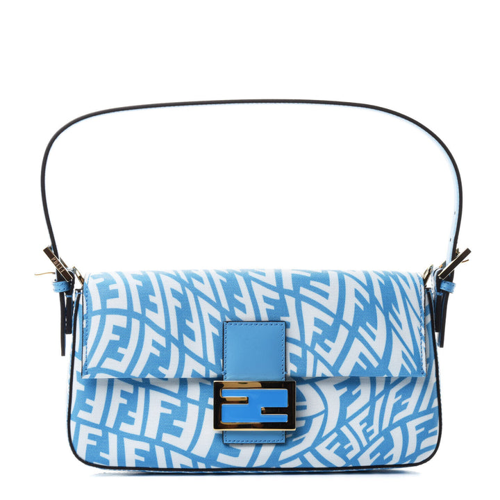 FENDI X Sarah Coleman Glazed Canvas FF Vertigo Baguette 1997 Cyber Blue Bag ladies
