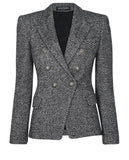 SOLD OUT Balmain HERRINGBONE wool blend SIGNATURE DOUBLE BREASTED Blazer Jacket ladies