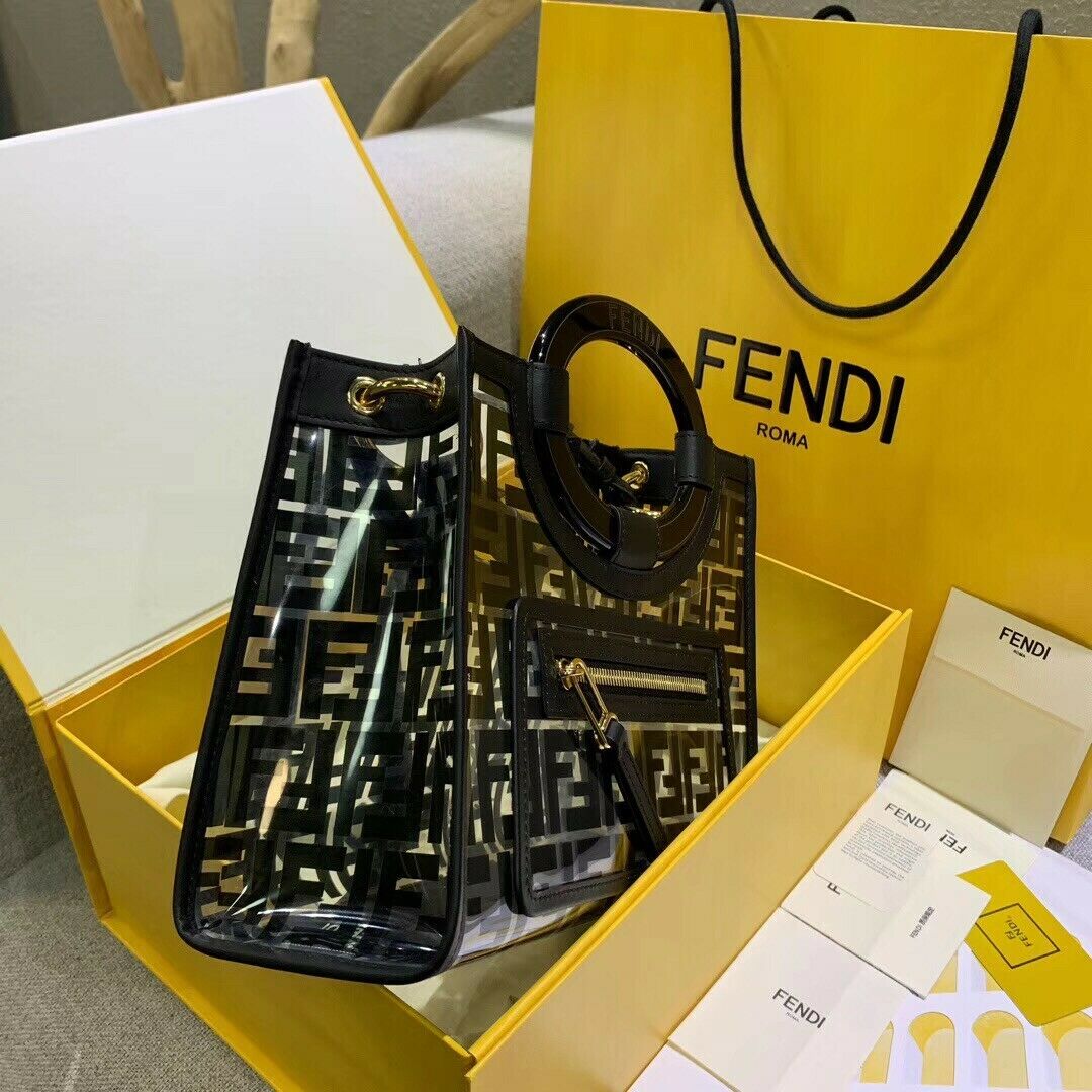FENDI TPU FF PVC Small Glass Runaway Shopper Tote Black Latest Collection ladies