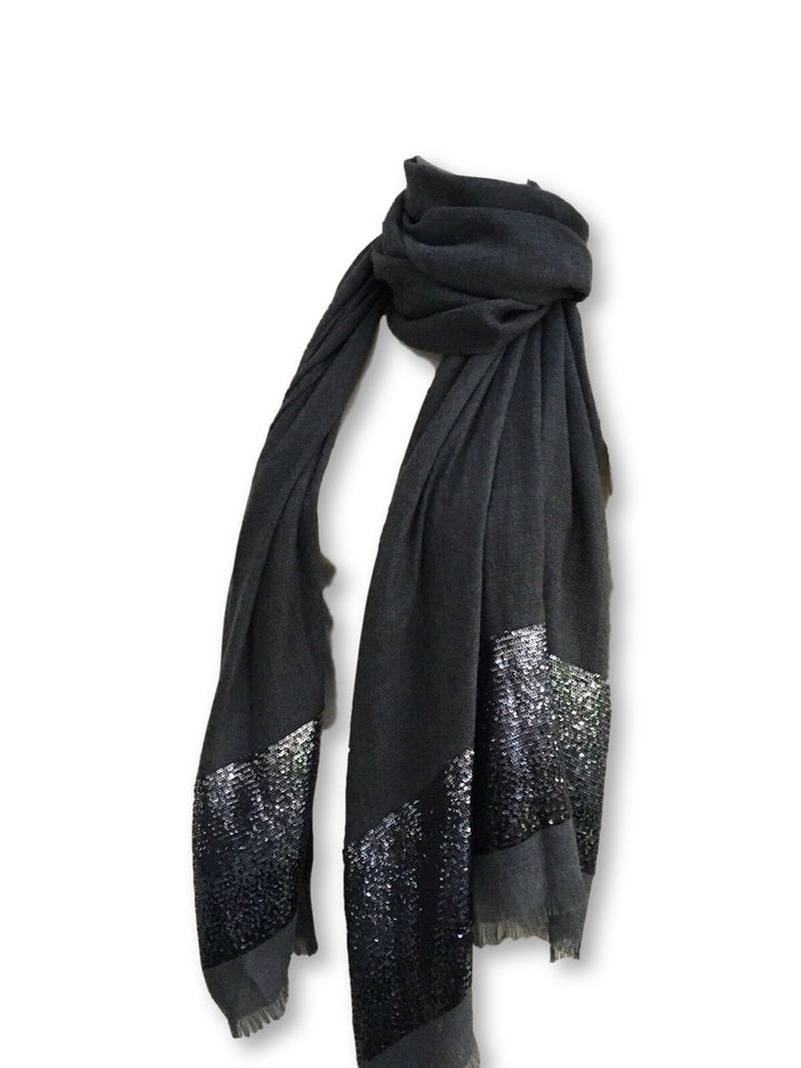 Loro Piana Cashmere Sequin Raw-Edge Scarf Shawl Ladies