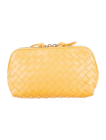 Bottega Veneta yellow intrecciato leather cosmetic pouch makeup toiletry bag wallet Ladies