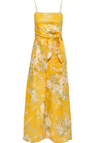 ZIMMERMANN 2020 MOST WANTED Amelie knotted cutout floral linen maxi dress Size 0 ladies