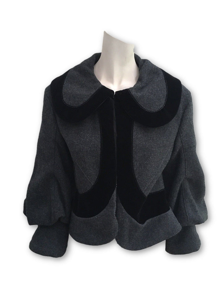 LOUIS VUITTON GREY WOOL VELVET TRIM COAT Ladies