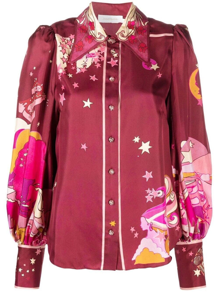 Zimmermann CONCERT STARS BLOUSON BLOUSE Shirt Plum In Silk Size 0 XS ladies