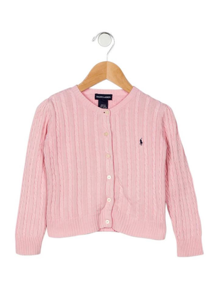 RALPH LAUREN Girls' Pink Knit Cardigan Cable Sweater Jumper Cardigan 5 years children