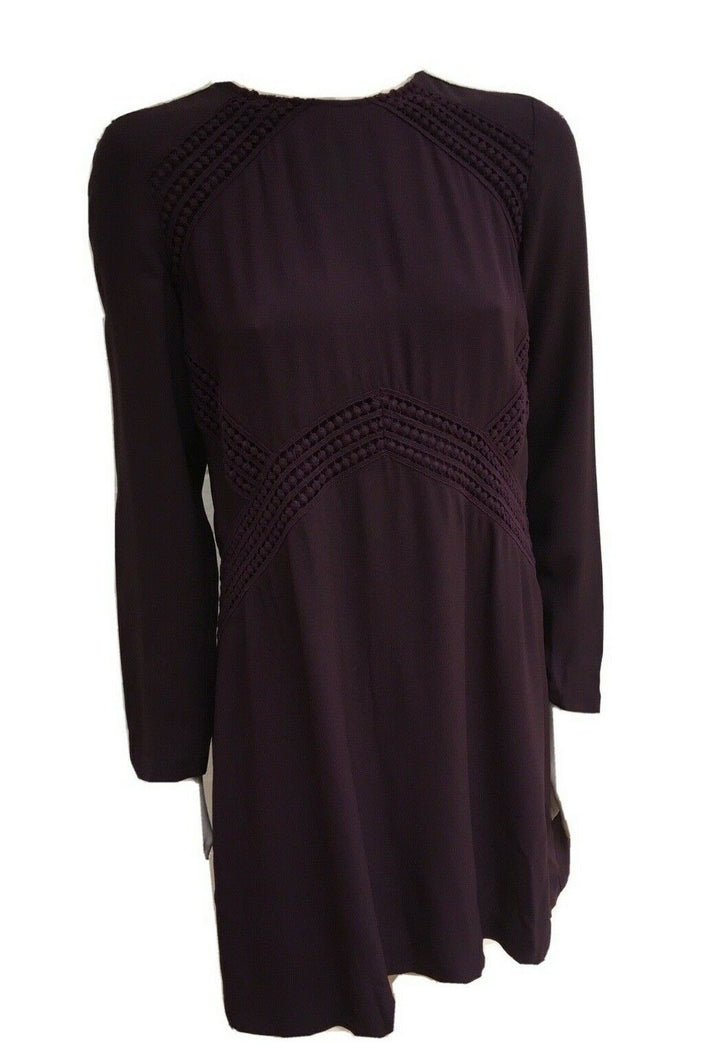 Womens Plum Lace Insert Mini Dress Size UK 12 US 8 ladies