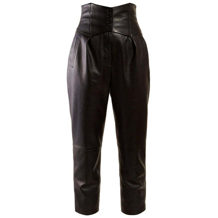 SAINT LAURENT Leather Black Lambskin Corset-waist Trousers Pants F 40 ladies