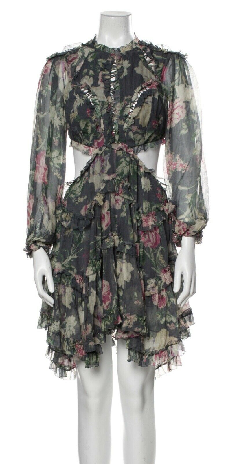 ZIMMERMANN MOST WANTED IRIS CORSAIR OPEN-BACK RUFFLED SILK-CREPON DRESS SIZE 1 ladies