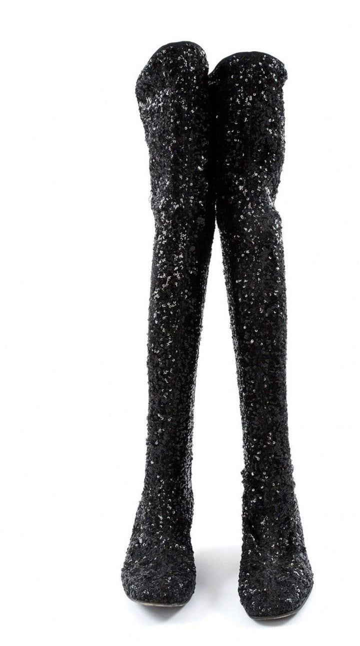 Roger Vivier Polly Sequined Over-the-Knee Tight Boots Size 37 UK 4 US 7 Ladies