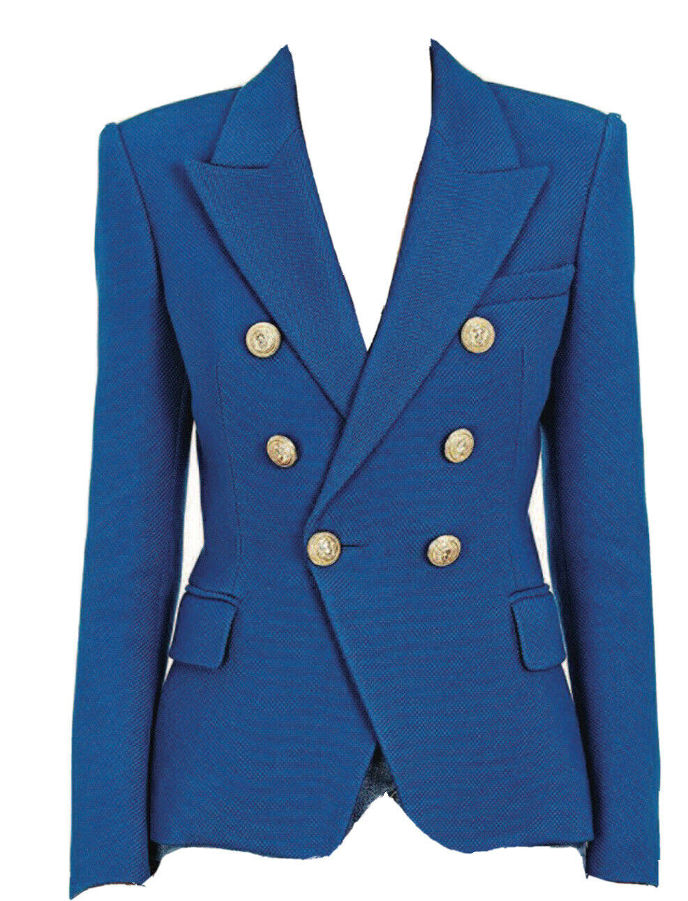 Balmain double breasted tweed blue blazer jacket F 42 UK 14 US10 ladies