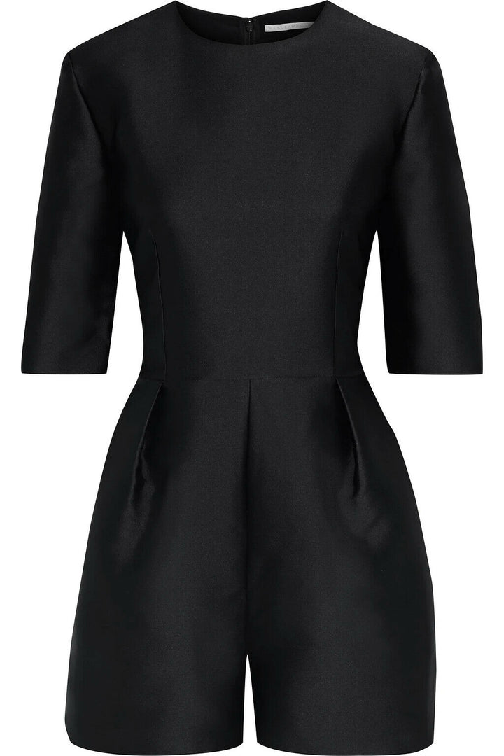 Stella McCartney Pleated Duchesse-satin Playsuit Romper In Black I 36 UK 4 US 0