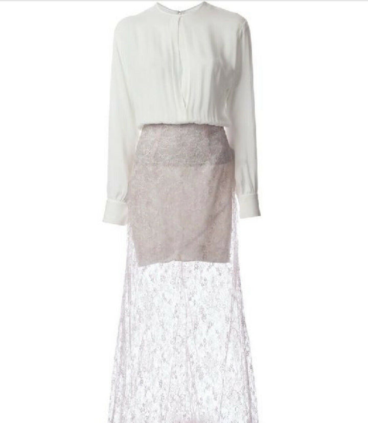 ALESSANDRA RICH Pink Lace Silk Blouse Long Dress Size I 42 UK 10 US 6 ladies