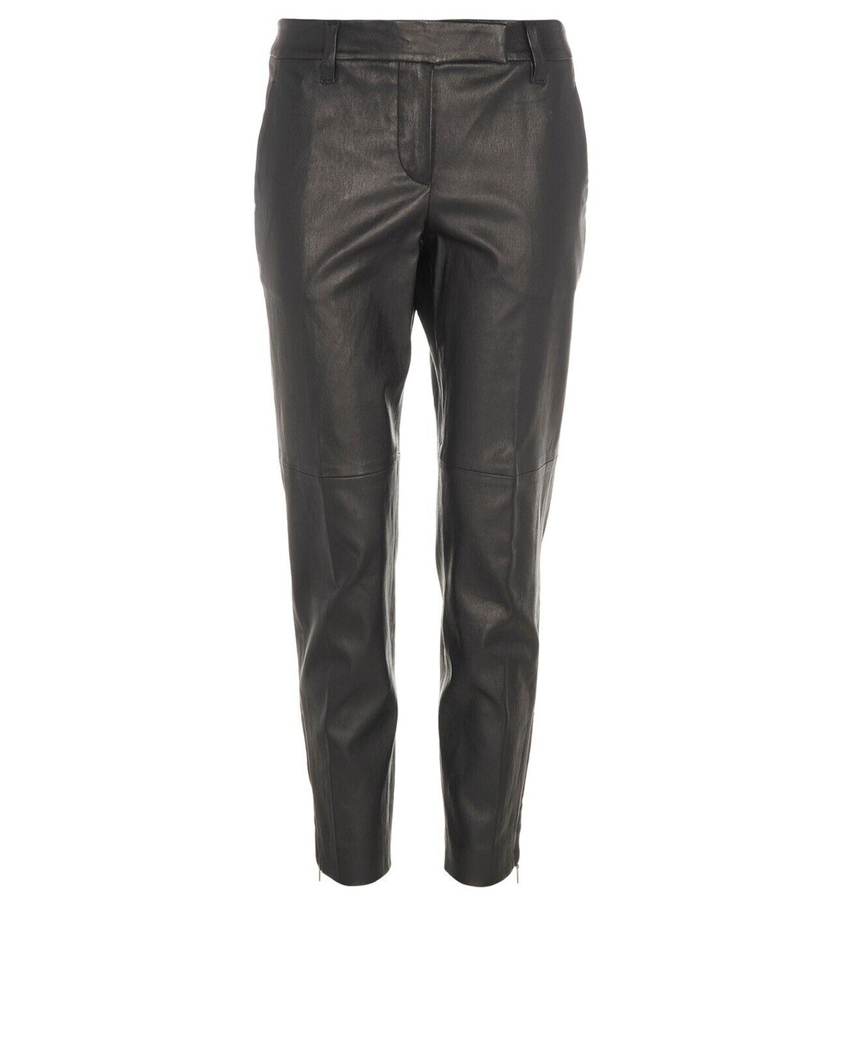 Brunello Cucinelli black leather cropped trousers pants size I 42 US 6 UK 10 ladies