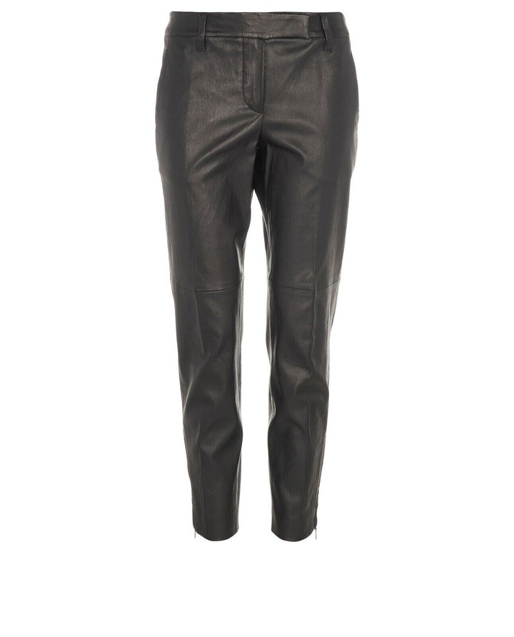 Brunello Cucinelli black leather cropped trousers pants size I 42 US 6 UK 10 ladies