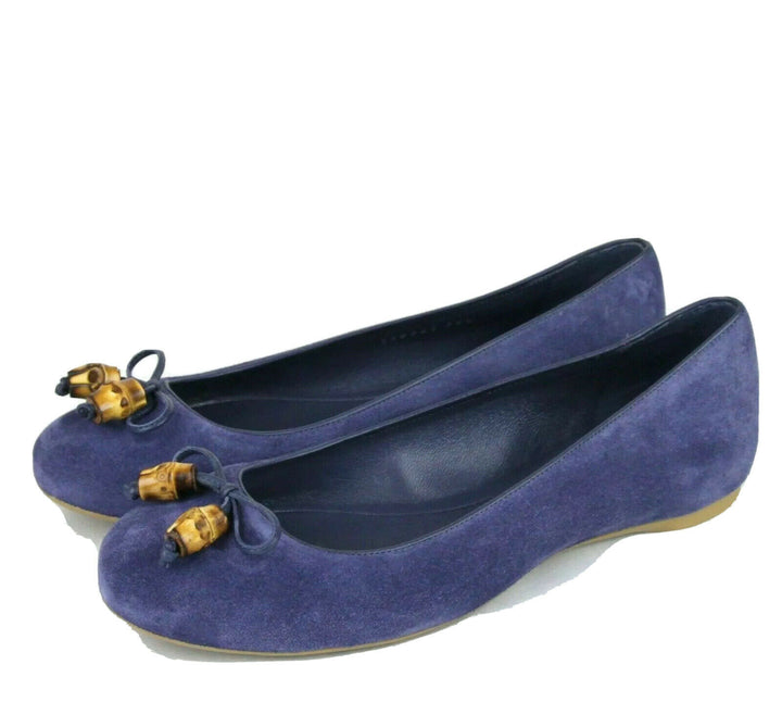 GUCCI Blue Suede Ballet Shoes Flats Bamboo Tassel Size UK 7 US 10 EU 40 ladies