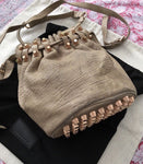 ALEXANDER WANG Pebbled Lambskin Diego Bucket Bag Latte Hobo Handbag Ladies