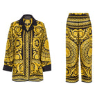 Versace Tribute Printed silk-twill Baroque-print Shirt and Pants Set Size I 40 S ladies