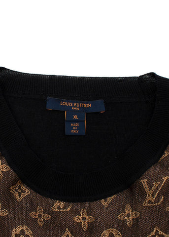 Limited LOUIS VUITTON Trunk-Print Silk & Black Wool Fine Knit