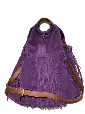 Ralph Lauren Handbag Fringe Purple Suede Leather Large Hobo Bag ladies