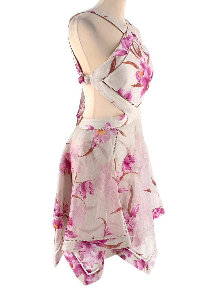 ZIMMERMANN CORSAGE HALTER MINI DRESS PINK FLORAL CUT OUT Size 3 L large ladies