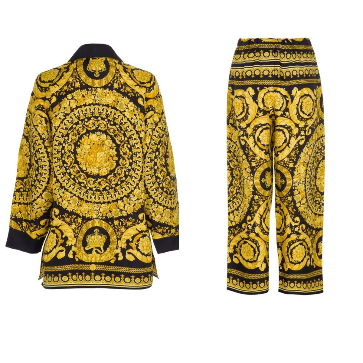 Versace Tribute Printed silk-twill Baroque-print Shirt and Pants Set Size I 40 S ladies