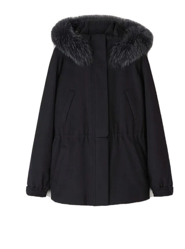 LORO PIANA CASHMERE ICERY FOX HOODIE VICUNA COAT BLACK SIZE I 42 UK 10 US 6 ladies