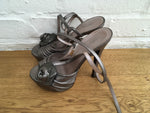 Versace Metallic Leather Sandals with Rose Detail in Gray Shoes Ladies