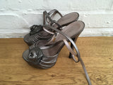 Versace Metallic Leather Sandals with Rose Detail in Gray Shoes Ladies