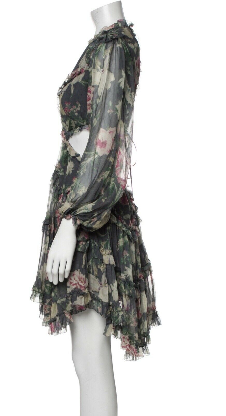 ZIMMERMANN MOST WANTED IRIS CORSAIR OPEN-BACK RUFFLED SILK-CREPON DRESS SIZE 1 ladies