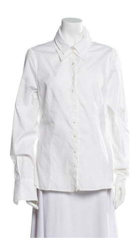 Carolina Herrera Double Collar White Cotton Shirt Size UK 14 US 12 ladies
