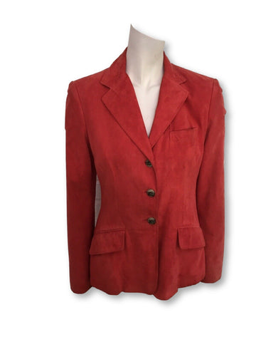 RALPH LAUREN Womens Red Suede Leather Fitted Blazer Jacket Ladies