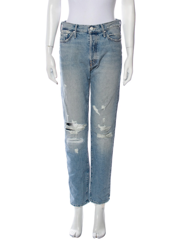 MOTHER LIMITED 2021 Blue Distressed Mystical 'the Trickster' Straight Jeans 26 ladies