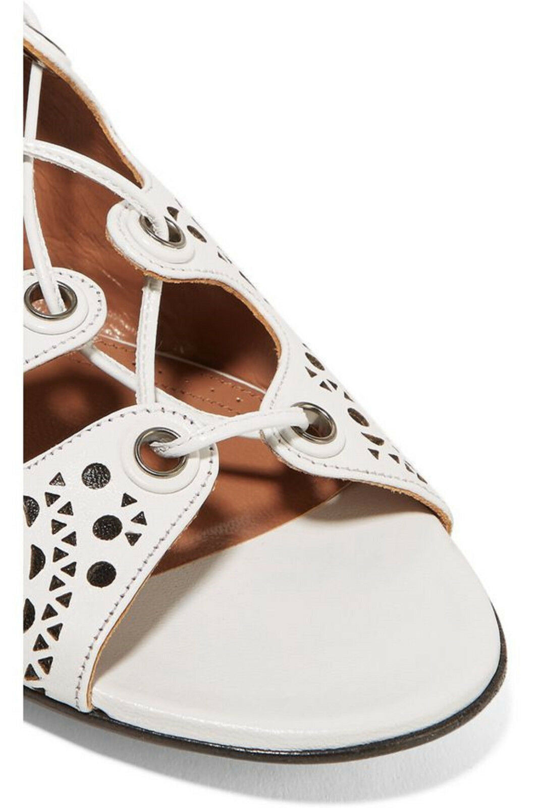 Azzedine Alaia FLAT LASER-CUT WHITE LEATHER SANDALS Size 39 US 9 UK 6 ladies