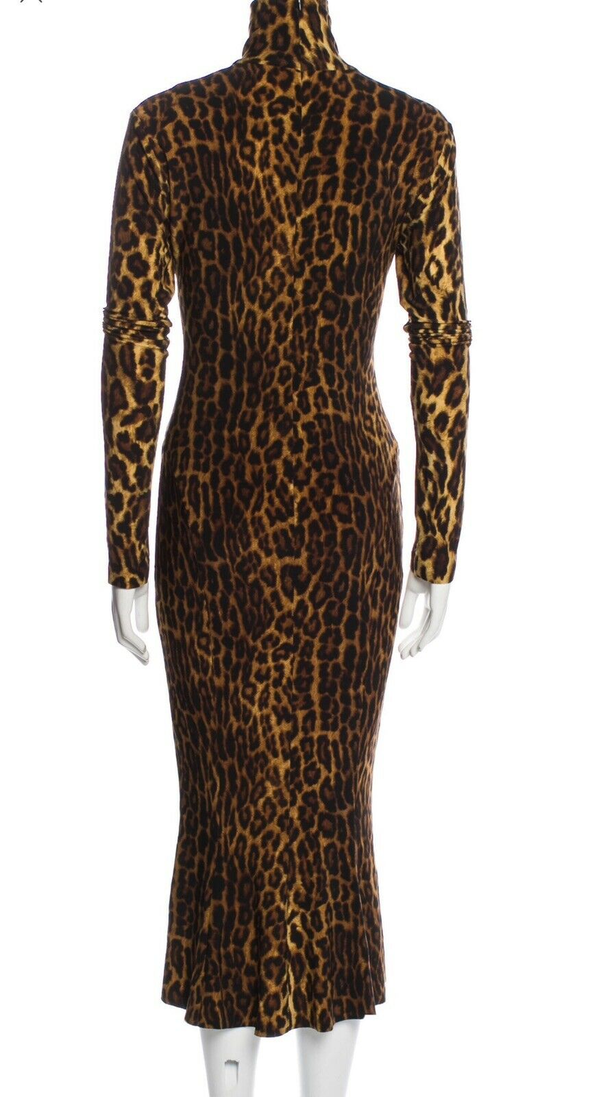 NORMA KAMALI Long Sleeve Turtleneck Leopard Print Dress Size S Small ladies