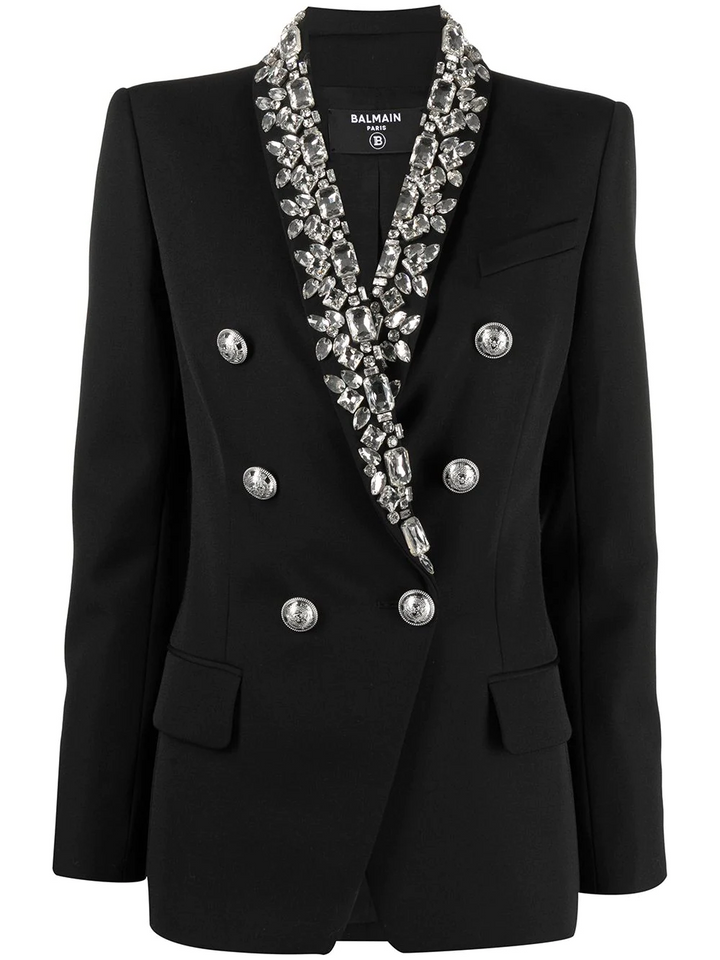 £3,940 Balmain wool double breasted crystals blazer jacket F 40 UK 12 US 8 ladies