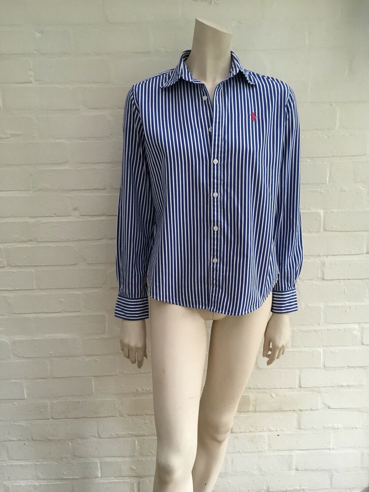 RALPH LAUREN SPORT SLIM FIT STRIPED LONG SLEEVE OFFICE SHIRT SIZE US 8 UK 12 ladies