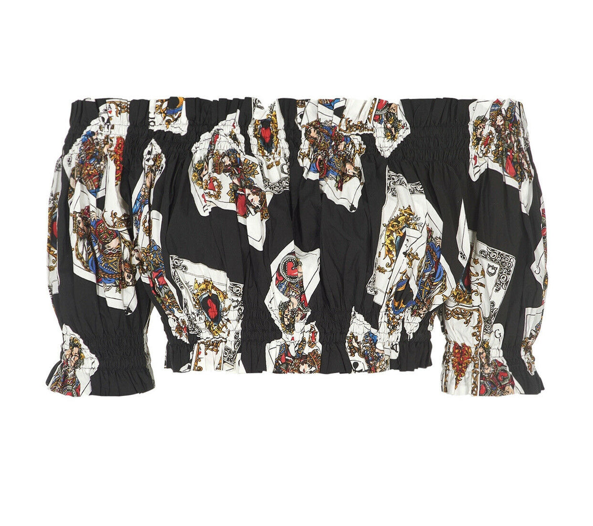 Dolce & Gabbana Black Playing Cards Off The Shoulder Crop Top I 42 UK 10 US 6 ladies