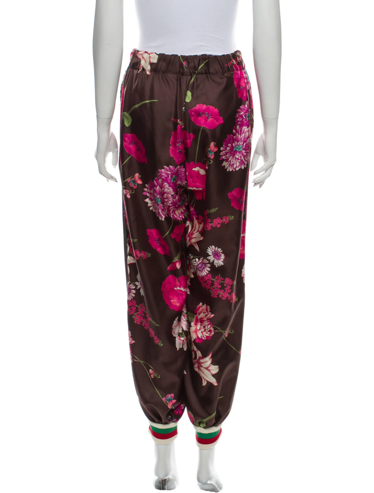 Gucci floral-print Relaxed-fit Silk-twill Trackpants Trousers Size I 42 ladies